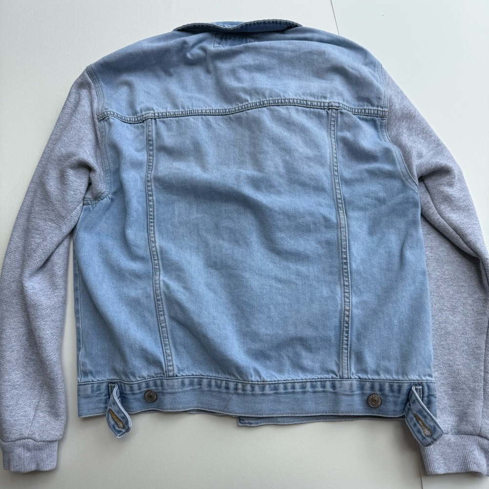 Forever 21 Los Angeles Hooded Jean Jacket, Gray Sweat Shirt Arms/hood, women Med - Picture 2 of 4